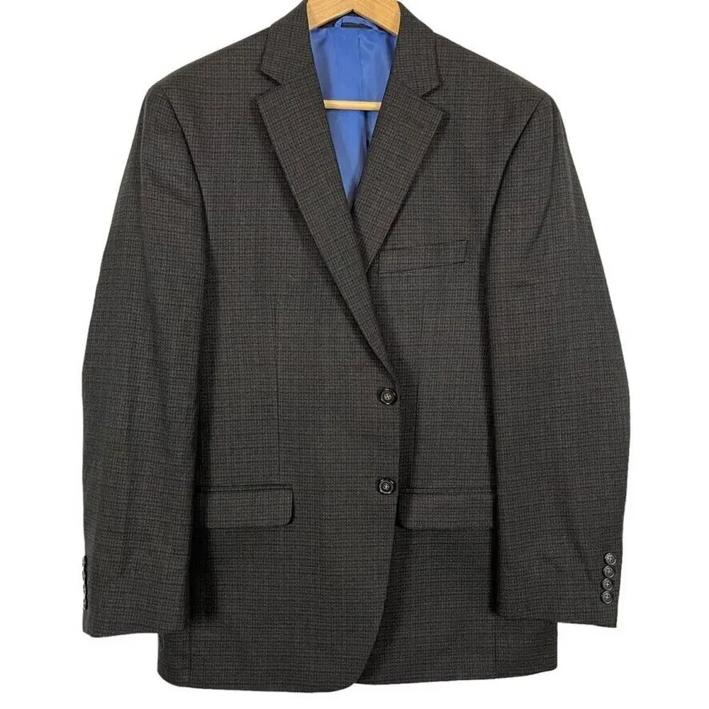Chaps Mens Brown Plaid Suit Jacket Blazer Sport Coat 2 Button Business 42R